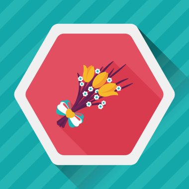 Sevgililer Günü çiçekleri uzun gölgeli düz ikon, eps10