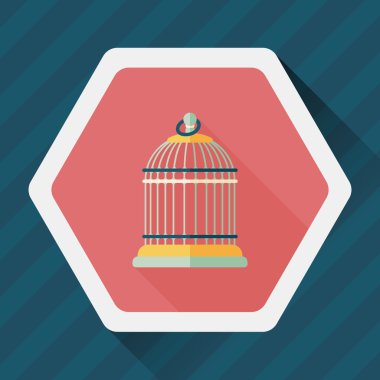Evde beslenen hayvan kuş kafesi düz simgesi ile uzun gölge, eps10