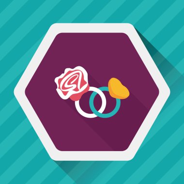 Sevgililer günü elmas yüzük düz simgesiyle uzun gölge, eps10