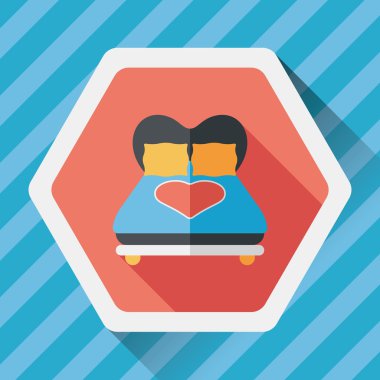 Sevgililer sevgilisi yatak düz simgesiyle uzun gölge, eps10