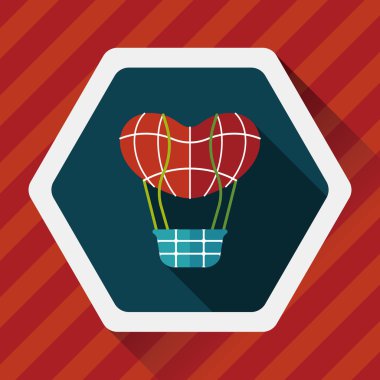 Sevgililer günü sıcak hava balon düz simgesiyle uzun gölge, eps10