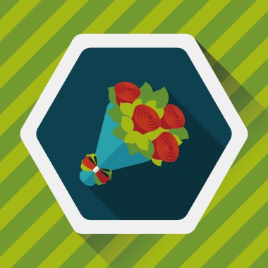 Sevgililer Günü çiçekleri uzun gölgeli düz ikon, eps10