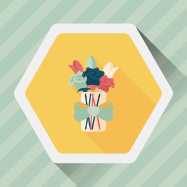 Sevgililer Günü çiçekleri uzun gölgeli düz ikon, eps10