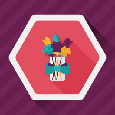 Sevgililer Günü çiçekleri uzun gölgeli düz ikon, eps10