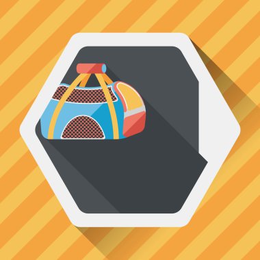 Evde beslenen hayvan köpek seyahat kafes düz simgesiyle uzun gölge, eps10