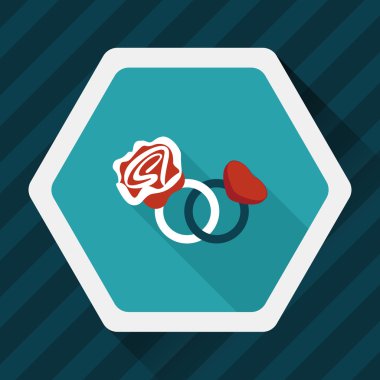 Sevgililer günü elmas yüzük düz simgesiyle uzun gölge, eps10