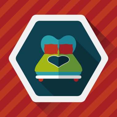 Sevgililer sevgilisi yatak düz simgesiyle uzun gölge, eps10