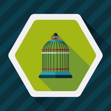 Evde beslenen hayvan kuş kafesi düz simgesi ile uzun gölge, eps10
