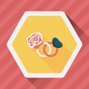 Sevgililer günü elmas yüzük düz simgesiyle uzun gölge, eps10