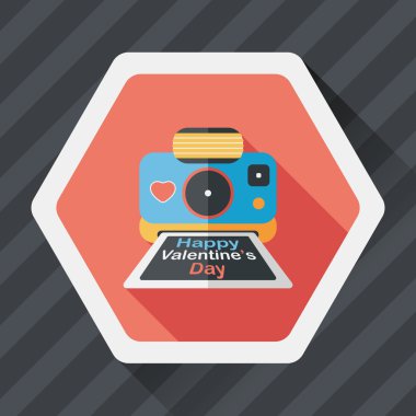 Sevgililer günü kamera fotoğraf düz simgesi ile uzun gölge, eps10