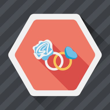 Sevgililer günü elmas yüzük düz simgesiyle uzun gölge, eps10