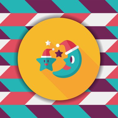 ay ve yıldız ile uzun gölge, ES'ler ile Noel şapka düz simgesi