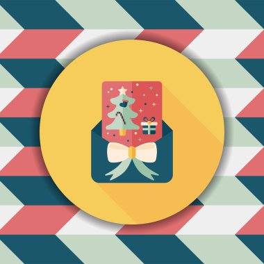 Noel kartı düz simgesi ile uzun gölge, eps10