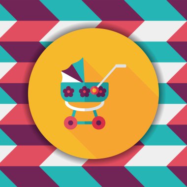 çocuk arabası düz simgesi ile uzun gölge, eps10