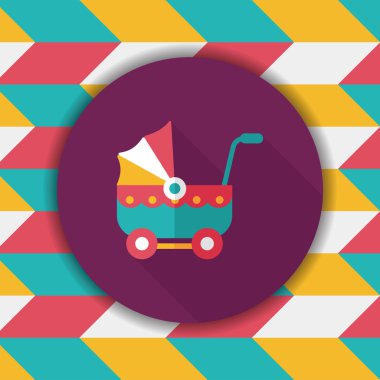 çocuk arabası düz simgesi ile uzun gölge, eps10