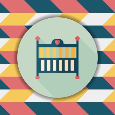 Bebek beşik yatak düz simgesiyle uzun gölge, eps10