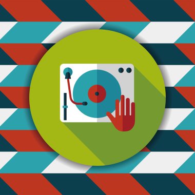 DJ müzik düz simgesi ile uzun gölge, eps10