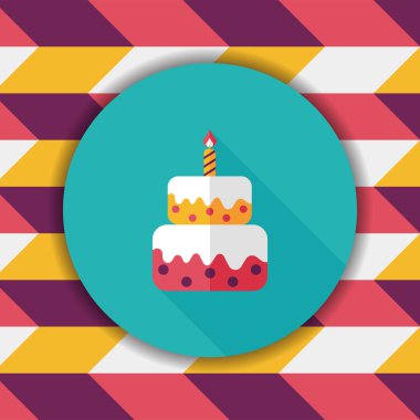 doğum günü pastası düz simgesi ile uzun gölge, eps10