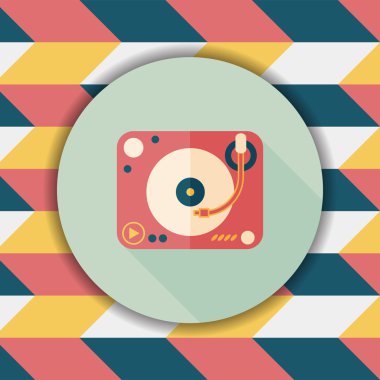 DJ müzik düz simgesi ile uzun gölge, eps10