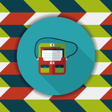 evrak çantası, okul çantası düz simgesi ile uzun gölge, eps10