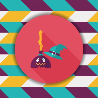 Cadı süpürge düz simgesi ile uzun gölge, eps10