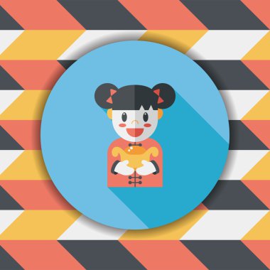 Çin yeni yılı kız uzun gölge, eps10 düz simgesiyle