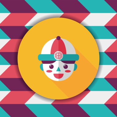 Çin yeni yılı çocuk düz simgesi ile uzun gölge, eps10