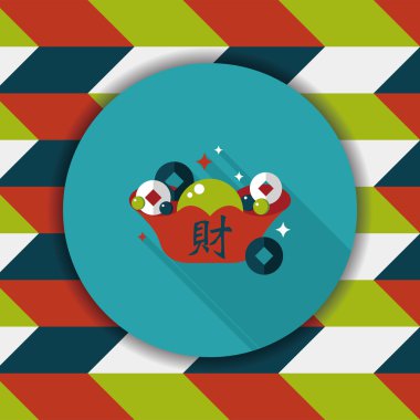 Çin yeni yılı düz simgesi ile uzun gölge, eps10, Altın külçe wi