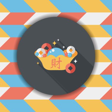 Çin yeni yılı düz simgesi ile uzun gölge, eps10, Altın külçe wi