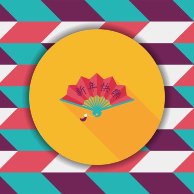 Çin yeni yılı uzun gölge, eps10, ile düz simgesi fan w katlama