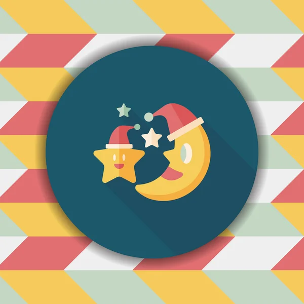 Luna y estrella con sombrero de Navidad icono plano con sombra larga, eps — Archivo Imágenes Vectoriales