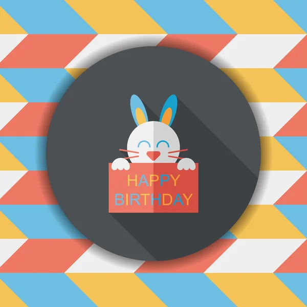 Happy birthday rabbit card flat icon with long shadow,eps10 — Stock Vector