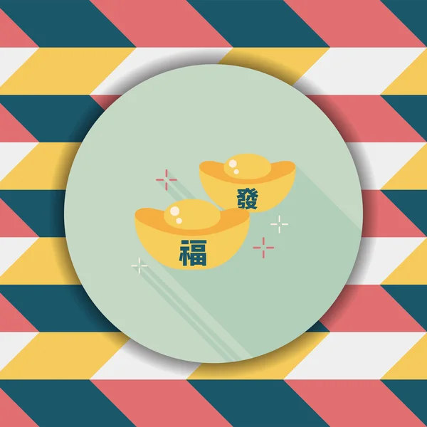 Ano Novo Chinês ícone plano com sombra longa, eps10, lingote de ouro wi — Vetor de Stock