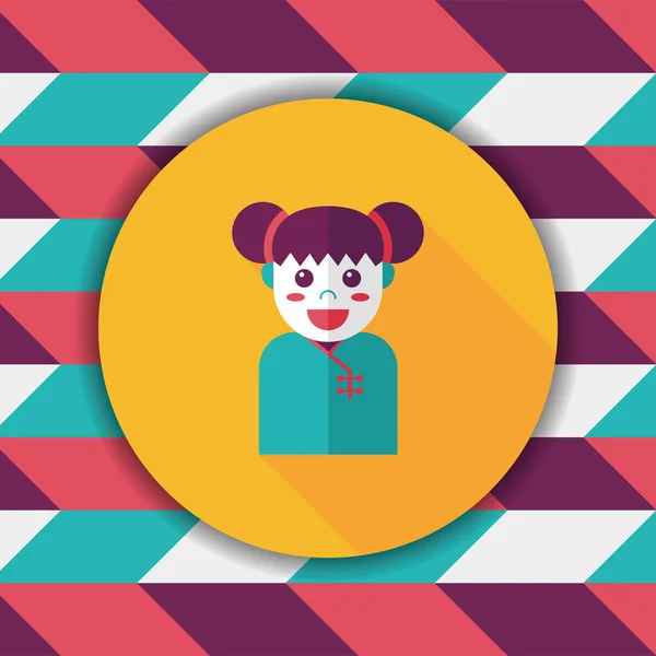 Chinese New Year girl flat icon with long shadow, eps10 — стоковый вектор