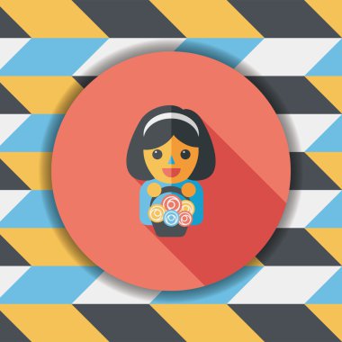 düğün çiçeği kız düz ikon, uzun gölge, eps10