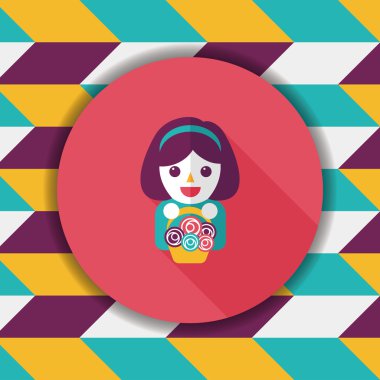 düğün çiçeği kız düz ikon, uzun gölge, eps10