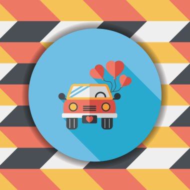 Düğün araba düz simgesi ile uzun gölge, eps10