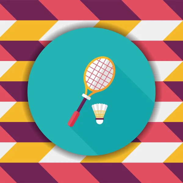Badmintonschläger und Ball flache Ikone mit langem Schatten, Eps10 — Stockvektor