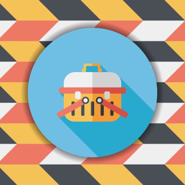 Evde beslenen hayvan köpek seyahat kafes düz simgesiyle uzun gölge, eps10