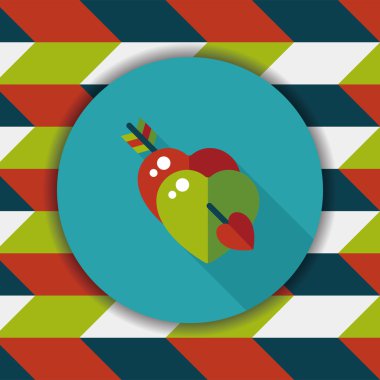 Sevgililer günü kalp ok ve yayla düz simgesi ile uzun gölge, e