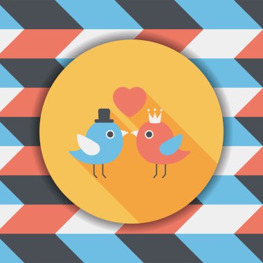 Sevgililer sevgilisi kuş düz simgesi ile uzun gölge, eps10