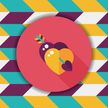 Sevgililer günü kalp ok ve yayla düz simgesi ile uzun gölge, e