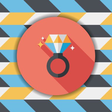 Sevgililer günü elmas yüzük düz simgesiyle uzun gölge, eps10