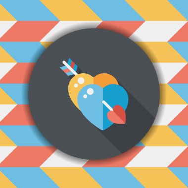 Sevgililer günü kalp ok ve yayla düz simgesi ile uzun gölge, e