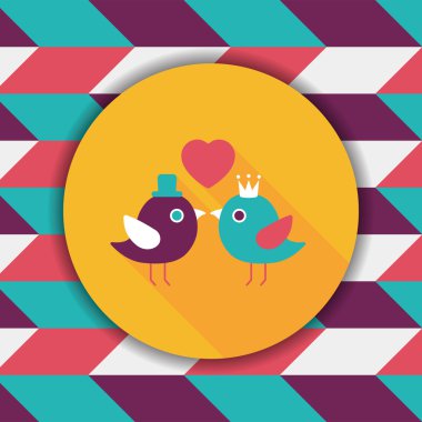 Sevgililer sevgilisi kuş düz simgesi ile uzun gölge, eps10