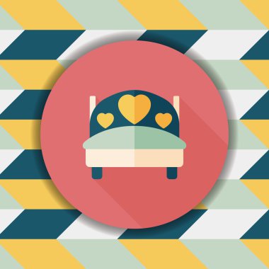 Düğün çifti yatak düz ikonu, uzun gölge, eps10