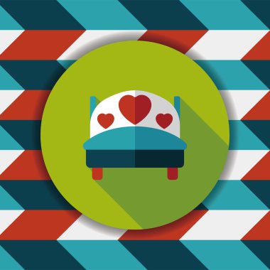 Düğün çifti yatak düz ikonu, uzun gölge, eps10