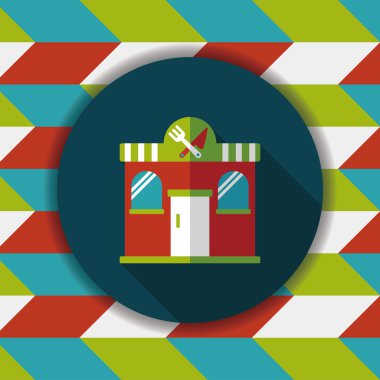 Bina Restoran düz simgesi ile uzun gölge, eps10