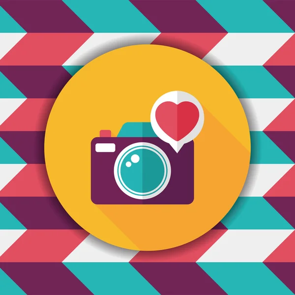 Walentynki zdjęcie płaski ikona aparatu fotograficznego z długim cieniem, eps10 — Wektor stockowy