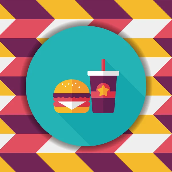 Hambúrguer e refrigerante ícone plano com sombra longa, eps10 — Vetor de Stock